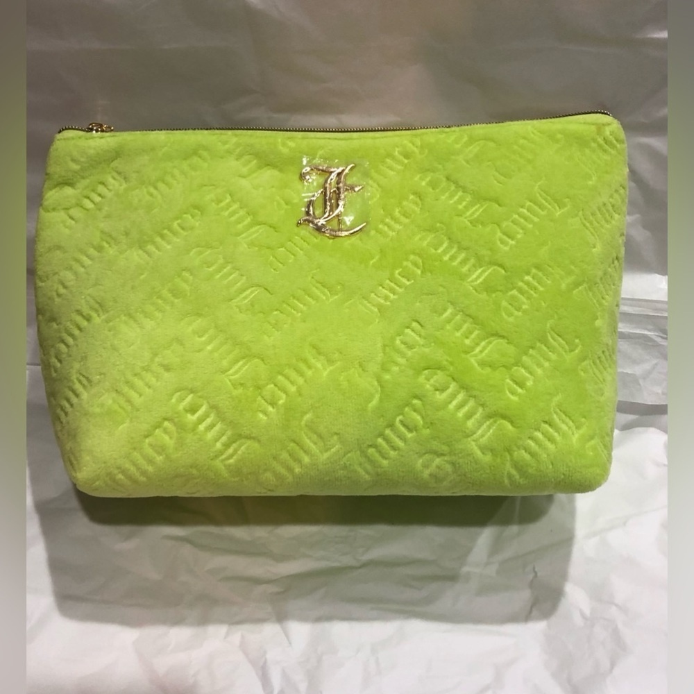 Juicy Couture lime green monogrammed velour cosmetic case bag pouch‎ new